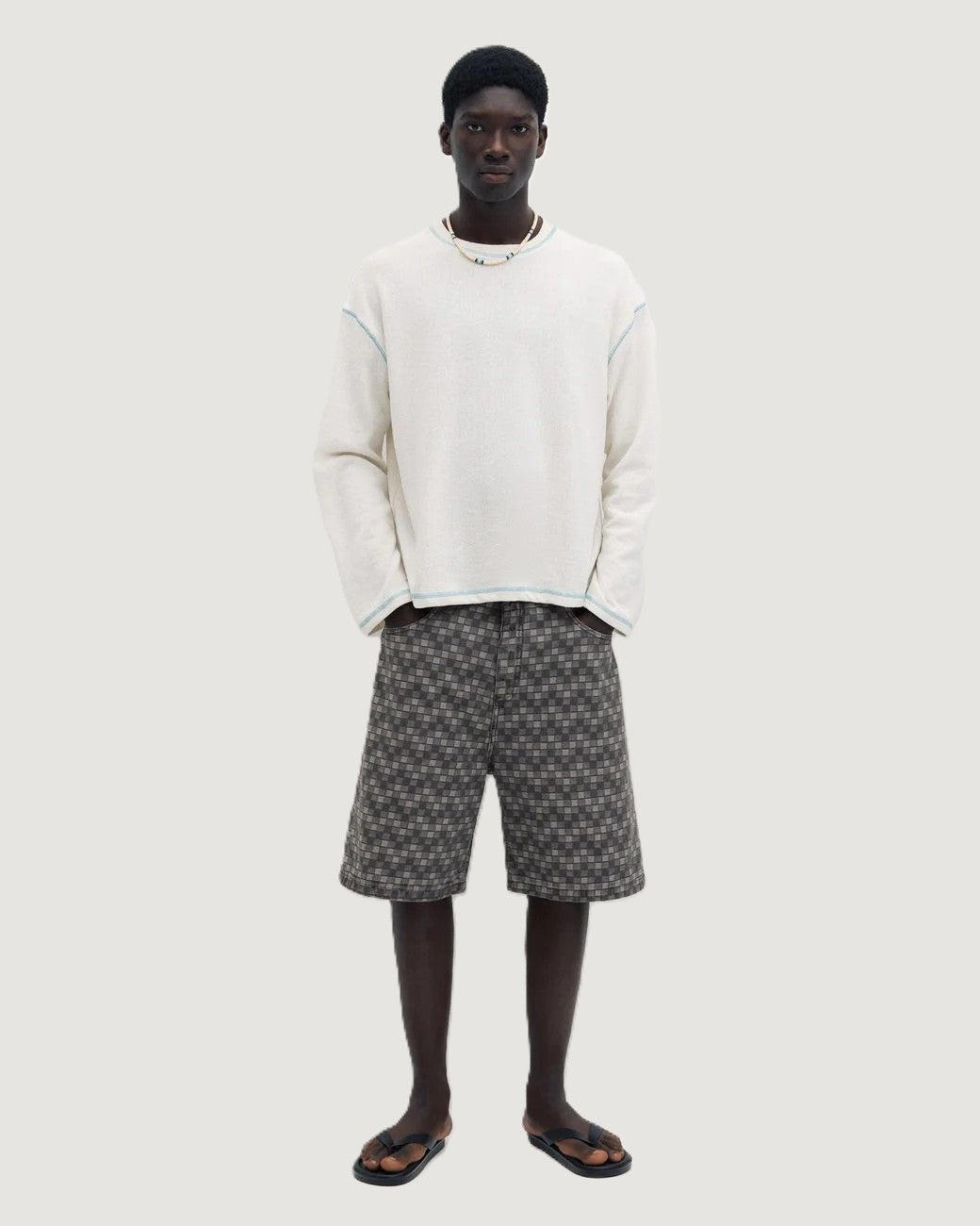 Checked Denim Bermuda Shorts