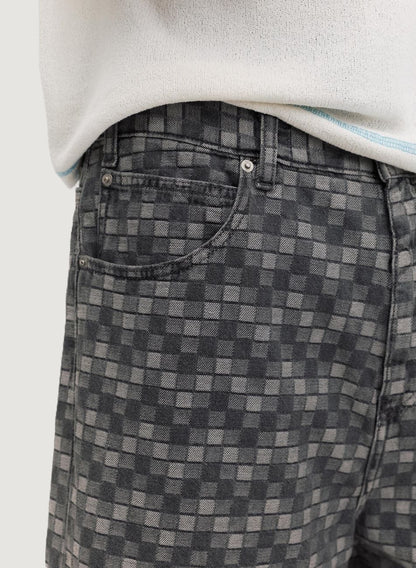 Checked Denim Bermuda Shorts