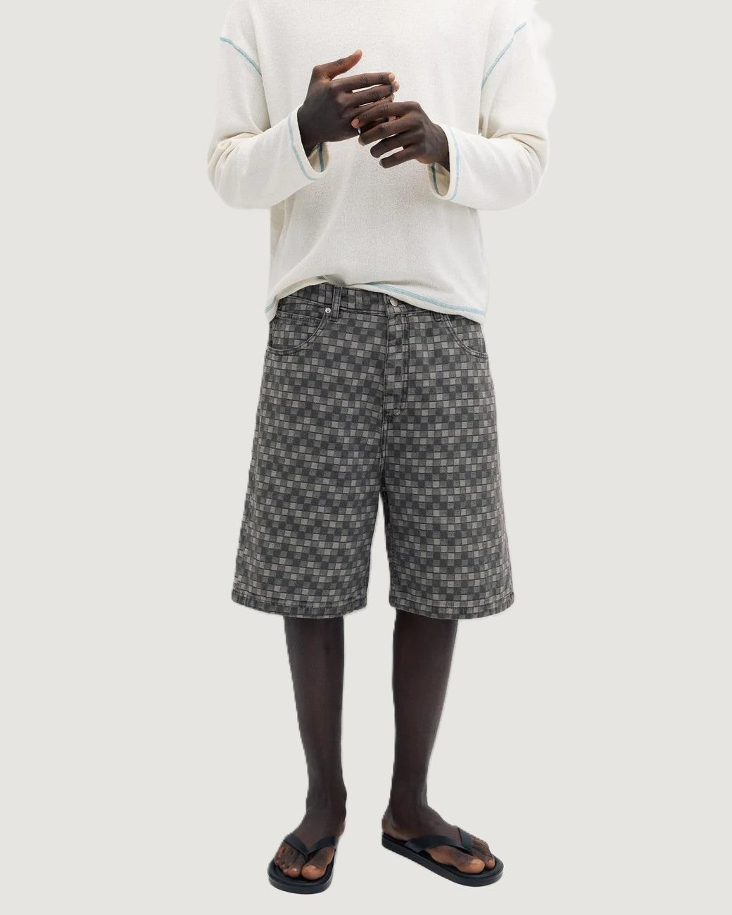 Checked Denim Bermuda Shorts