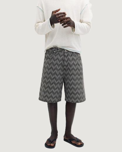 Checked Denim Bermuda Shorts
